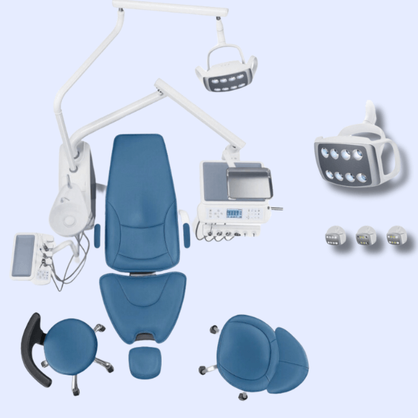 Fauteuil dentaire M200 Luxury bleu vu de haut dans un cabinet dentaire